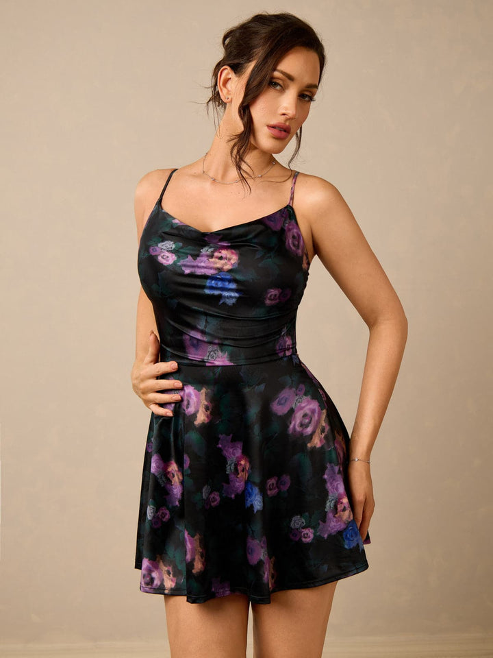 Shapewear Strappy Cowl Neck Fit & Flare Midi Dress - Modefluss