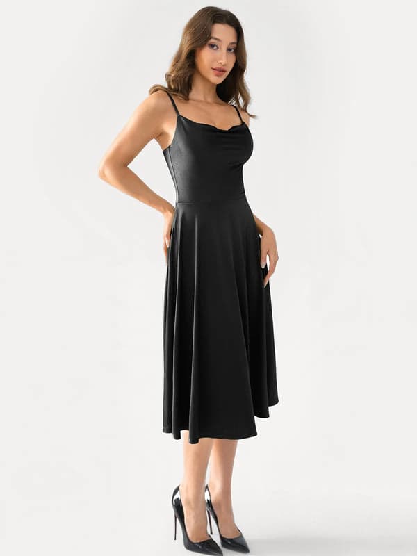 Shapewear Strappy Cowl Neck Tummy Control Flare Dress - Modefluss