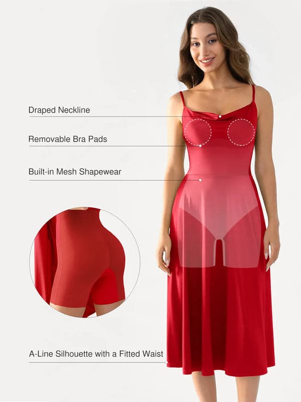 Shapewear Strappy Cowl Neck Tummy Control Flare Dress - Modefluss