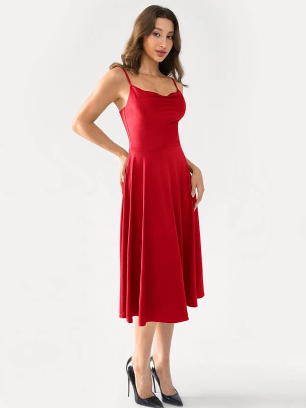 Shapewear Strappy Cowl Neck Tummy Control Flare Dress - Modefluss
