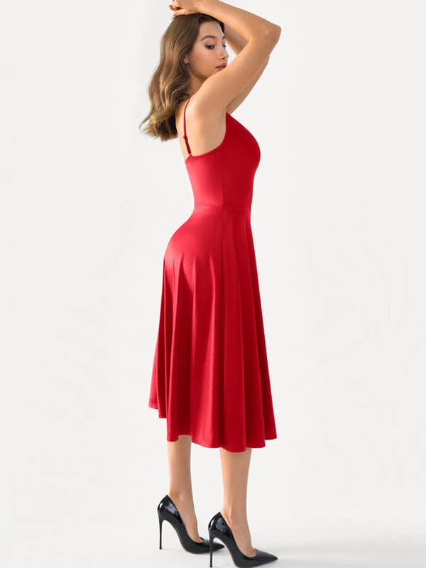 Shapewear Strappy Cowl Neck Tummy Control Flare Dress - Modefluss