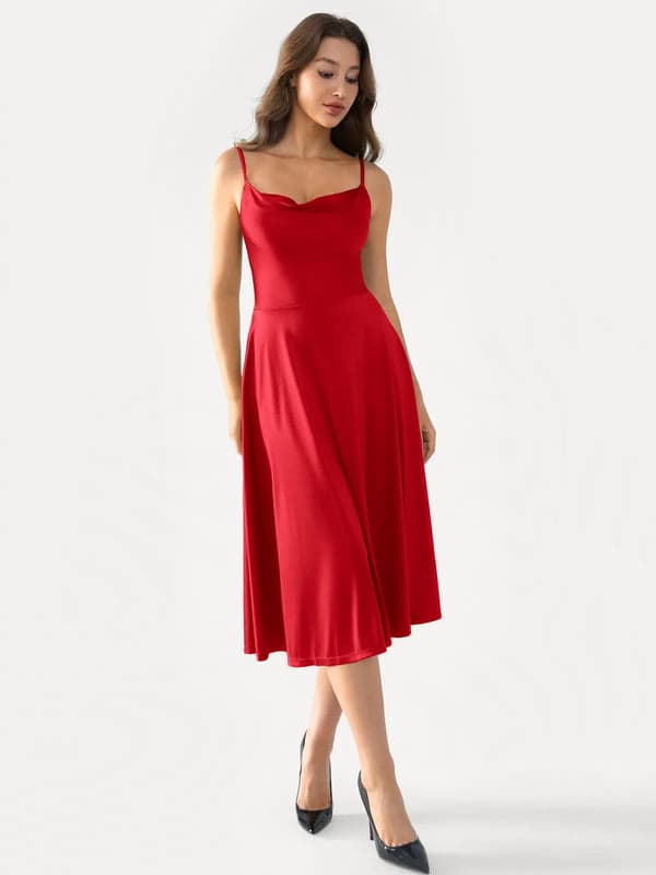 Shapewear Strappy Cowl Neck Tummy Control Flare Dress - Modefluss