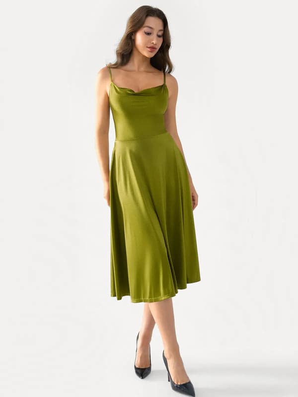 Shapewear Strappy Cowl Neck Tummy Control Flare Dress - Modefluss