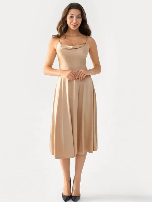Shapewear Strappy Cowl Neck Tummy Control Flare Dress - Modefluss