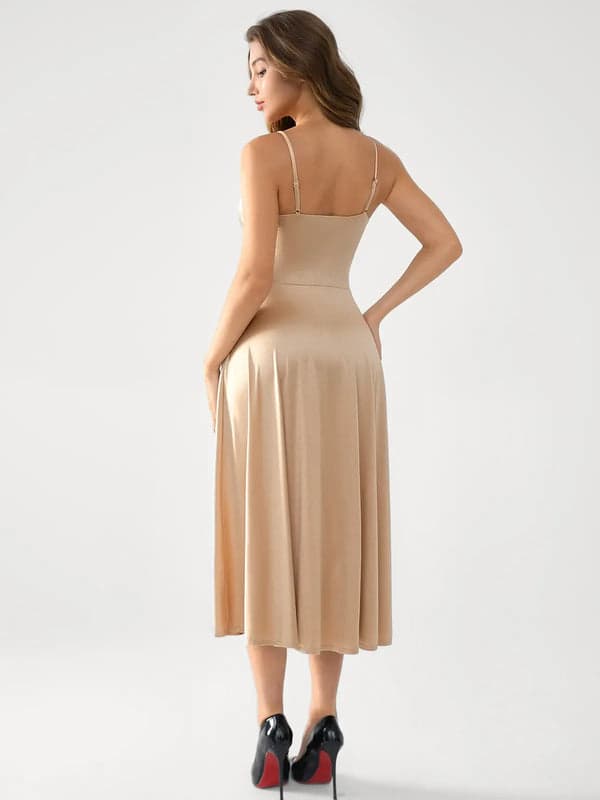 Shapewear Strappy Cowl Neck Tummy Control Flare Dress - Modefluss
