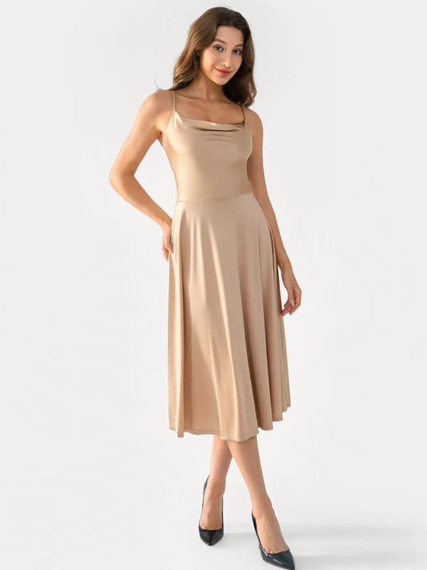 Shapewear Strappy Cowl Neck Tummy Control Flare Dress - Modefluss