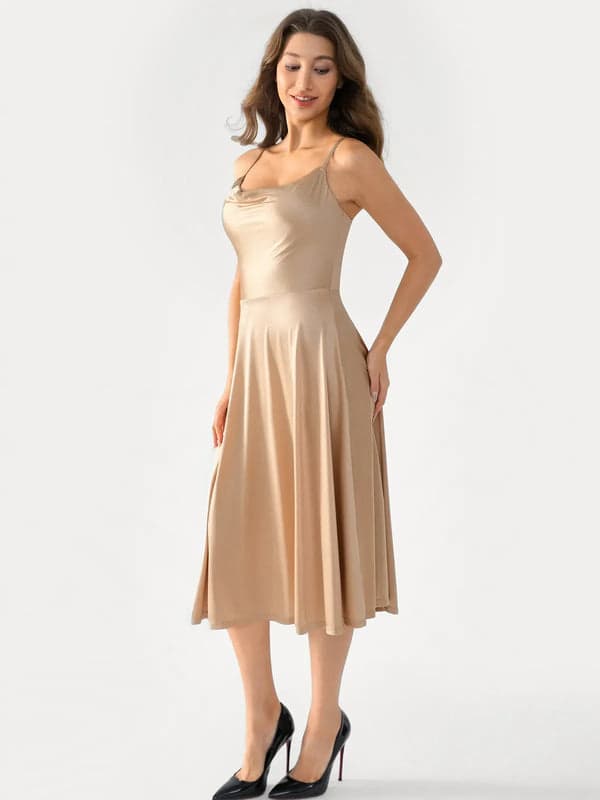 Shapewear Strappy Cowl Neck Tummy Control Flare Dress - Modefluss