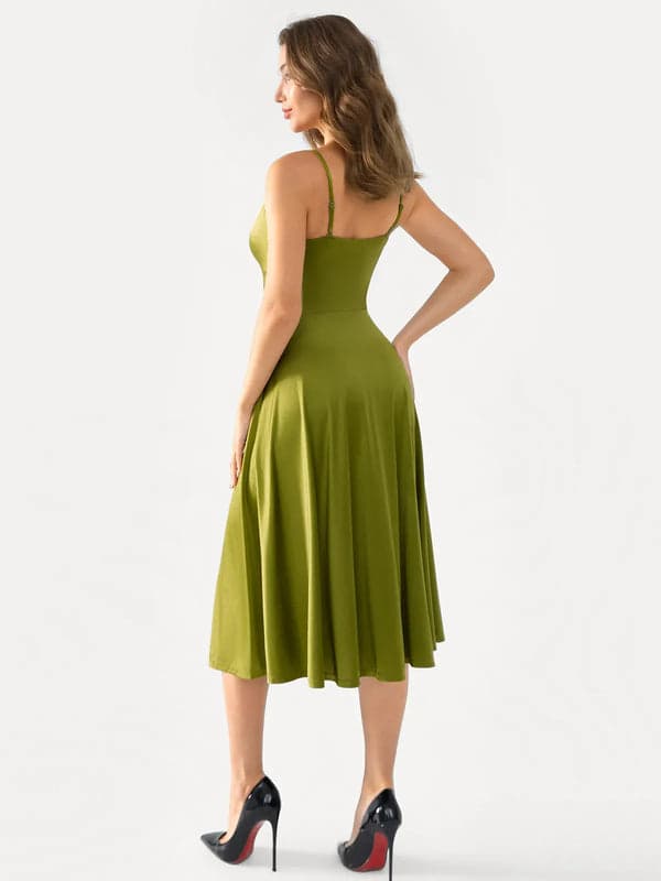 Shapewear Strappy Cowl Neck Tummy Control Flare Dress - Modefluss