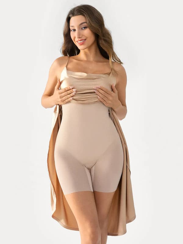 Shapewear Strappy Cowl Neck Tummy Control Flare Dress - Modefluss