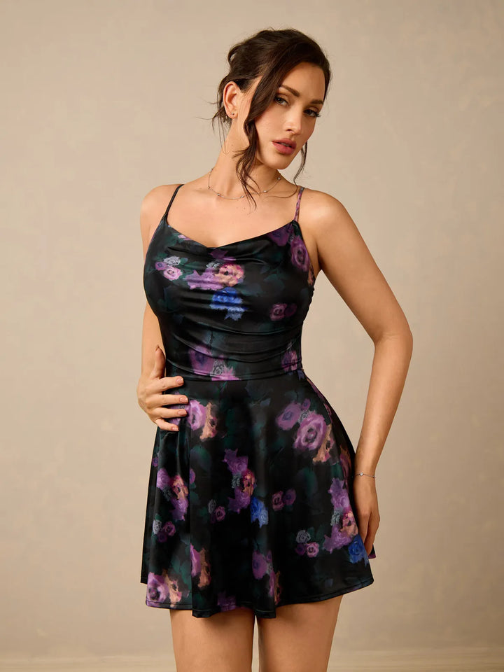 Shapewear Strappy Cowl Neck Tummy Control Flare Dress - Modefluss