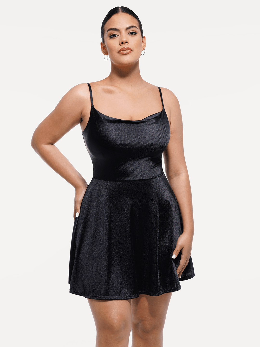 Shapewear Strappy Cowl Neck Tummy Control Flare Dress - Modefluss