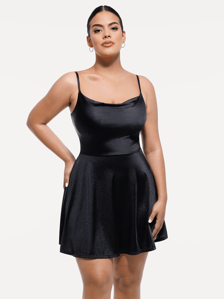 Shapewear Strappy Cowl Neck Tummy Control Flare Dress - Modefluss