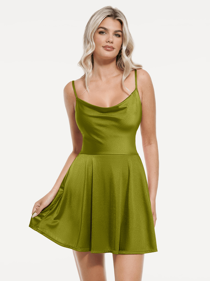 Shapewear Strappy Cowl Neck Tummy Control Flare Dress - Modefluss