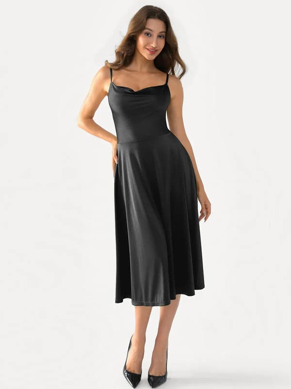 Shapewear Strappy Cowl Neck Tummy Control Flare Dress - Modefluss
