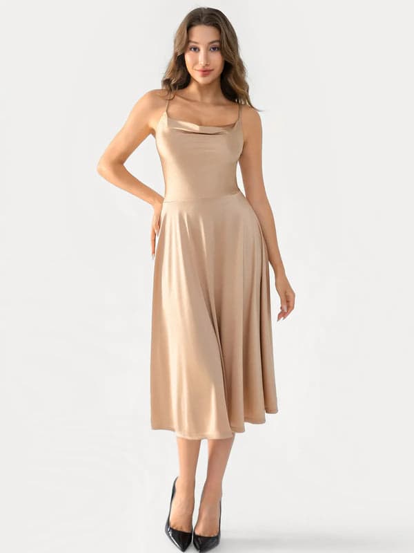 Shapewear Strappy Cowl Neck Tummy Control Flare Dress - Modefluss