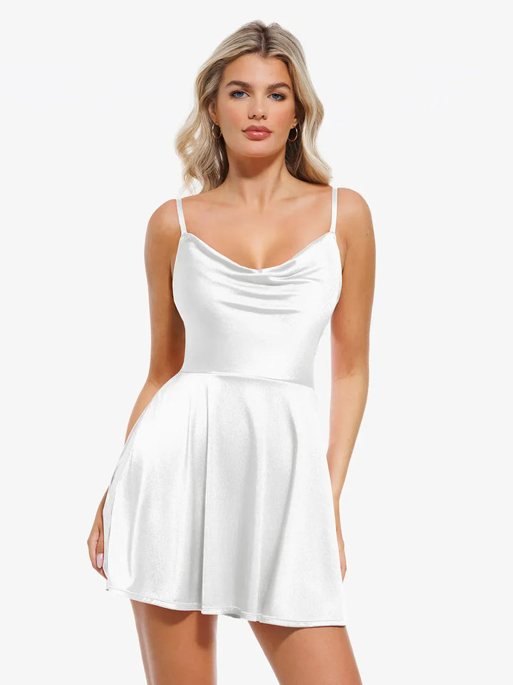 Shapewear Strappy Cowl Neck Tummy Control Flare Dress - Modefluss