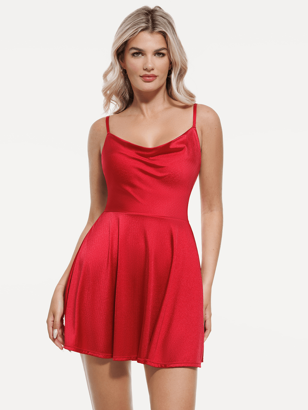 Shapewear Strappy Cowl Neck Tummy Control Flare Dress - Modefluss