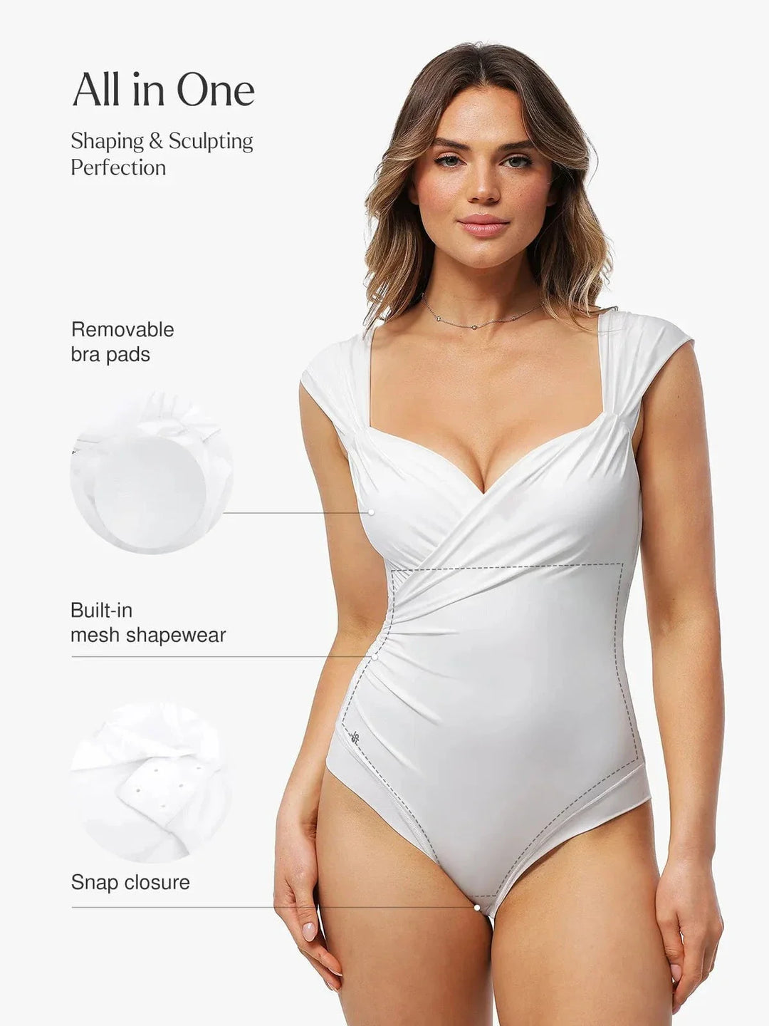 Shapewear Sweet-Heart Neckline Cap Sleeve Bodysuit