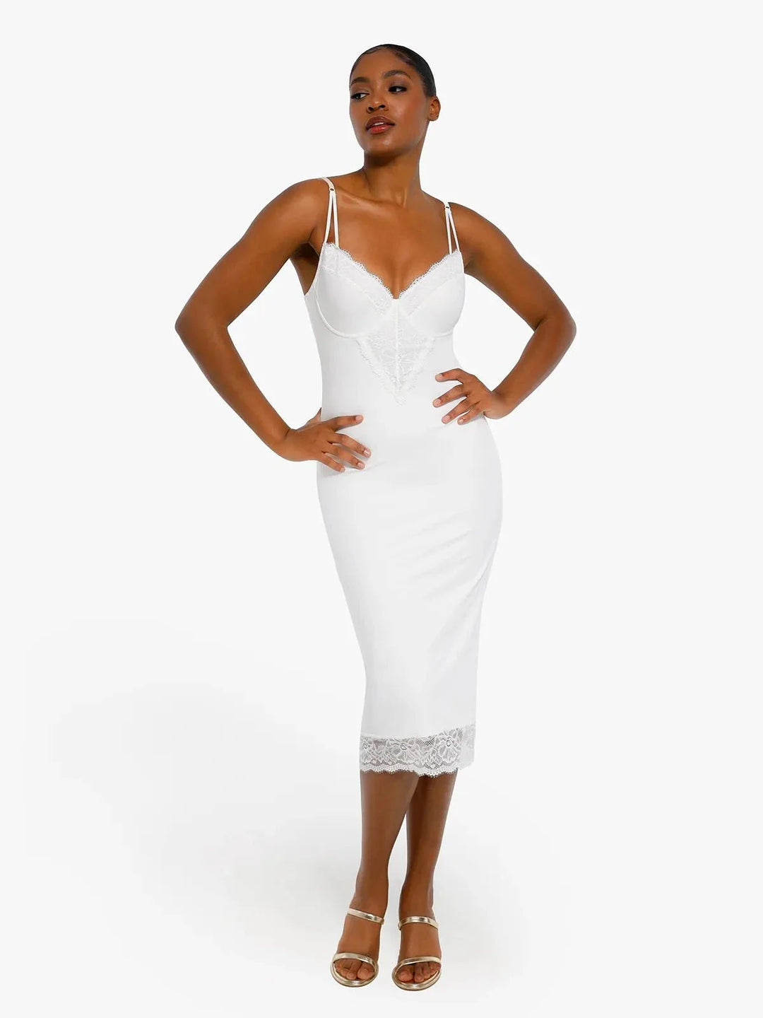 Shapewear Tummy Control Lace Inset Midi Dress - Modefluss