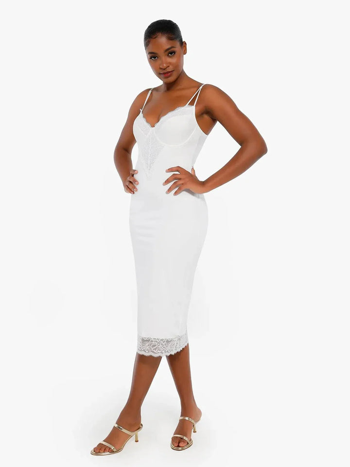 Shapewear Tummy Control Lace Inset Midi Dress - Modefluss