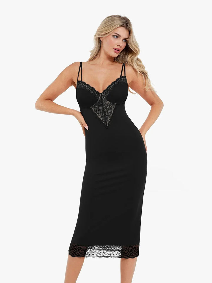 Shapewear Tummy Control Lace Inset Midi Dress - Modefluss