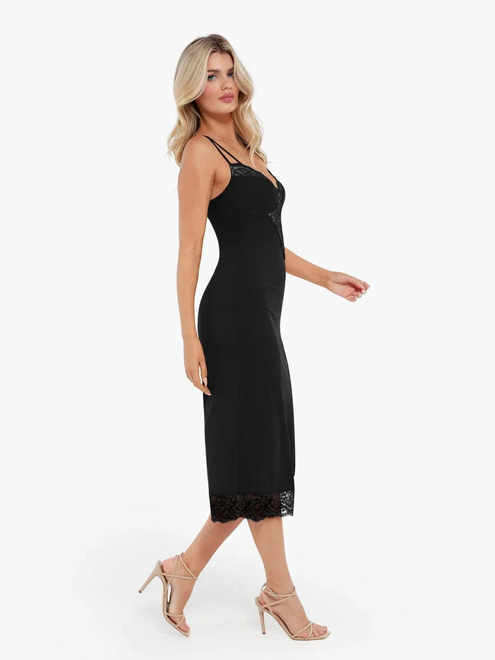 Shapewear Tummy Control Lace Inset Midi Dress - Modefluss