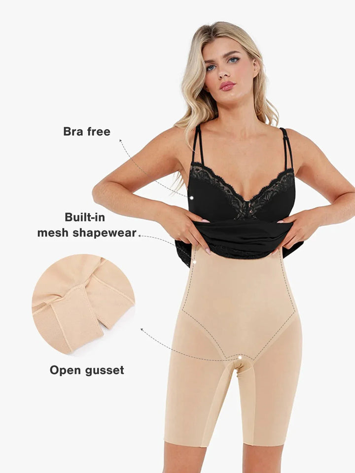 Shapewear Tummy Control Lace Inset Midi Dress - Modefluss