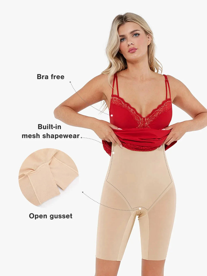 Shapewear Tummy Control Lace Inset Midi Dress - Modefluss