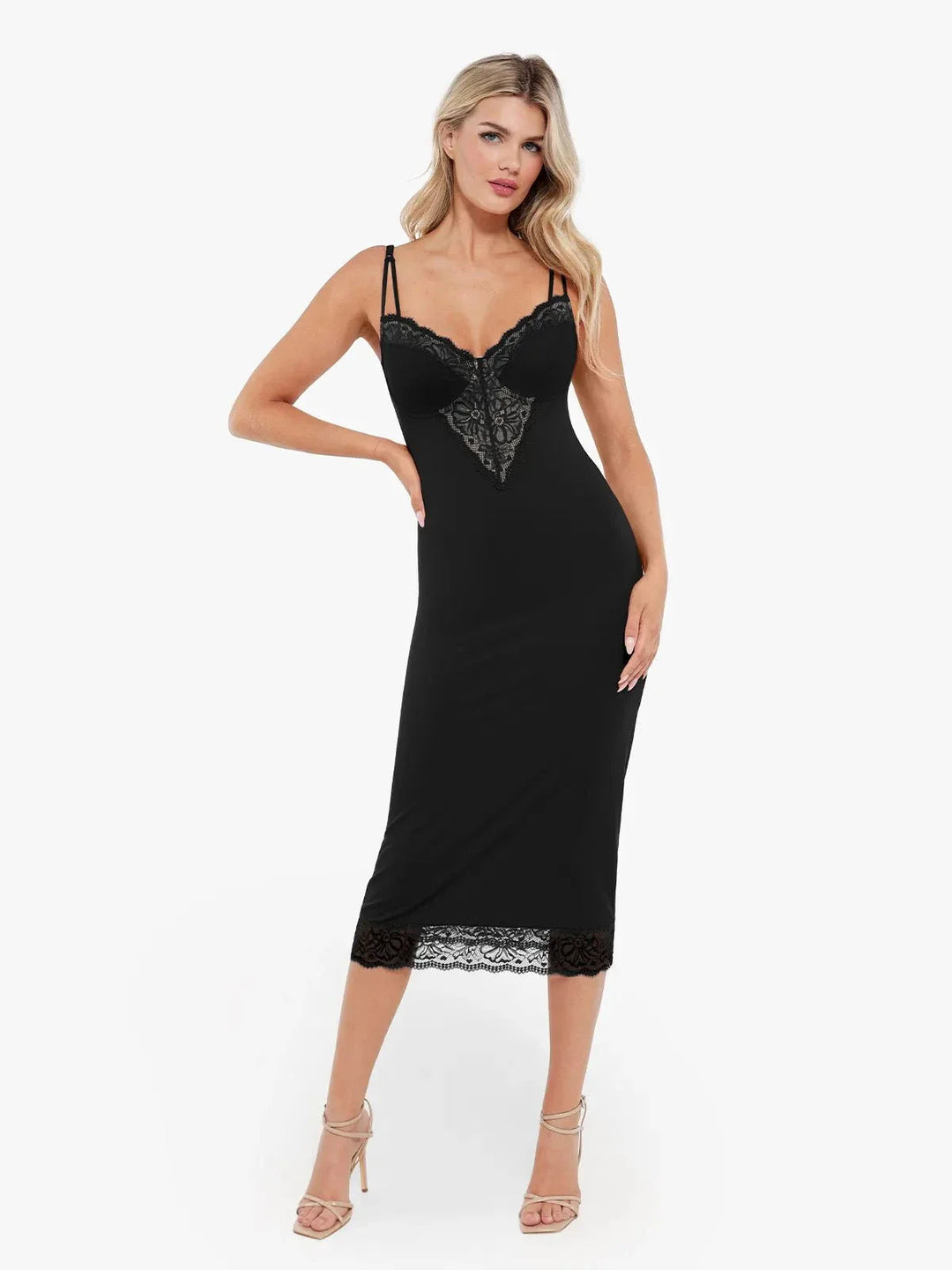 Shapewear Tummy Control Lace Inset Midi Dress - Modefluss