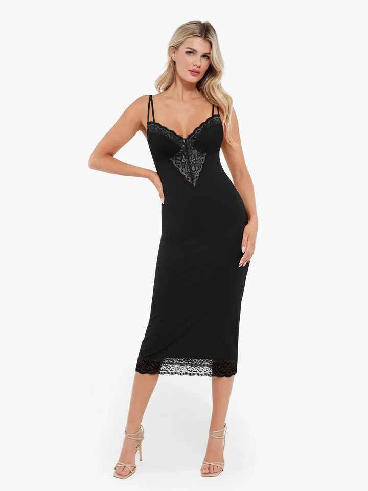 Shapewear Tummy Control Lace Inset Midi Dress - Modefluss