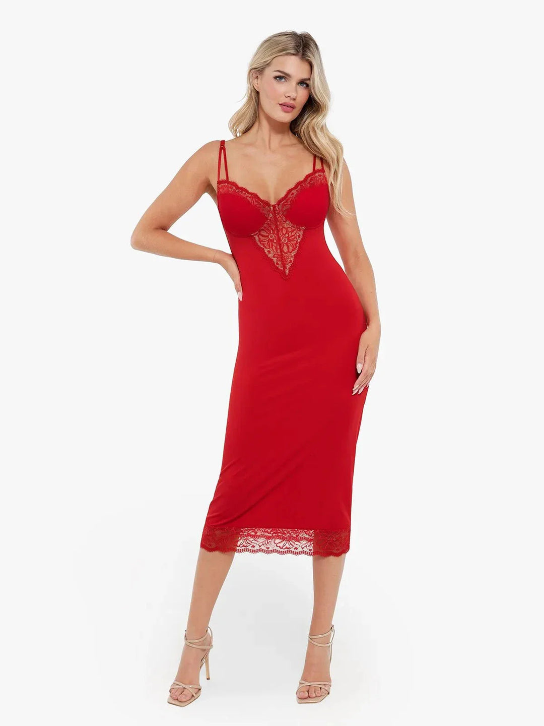 Shapewear Tummy Control Lace Inset Midi Dress - Modefluss