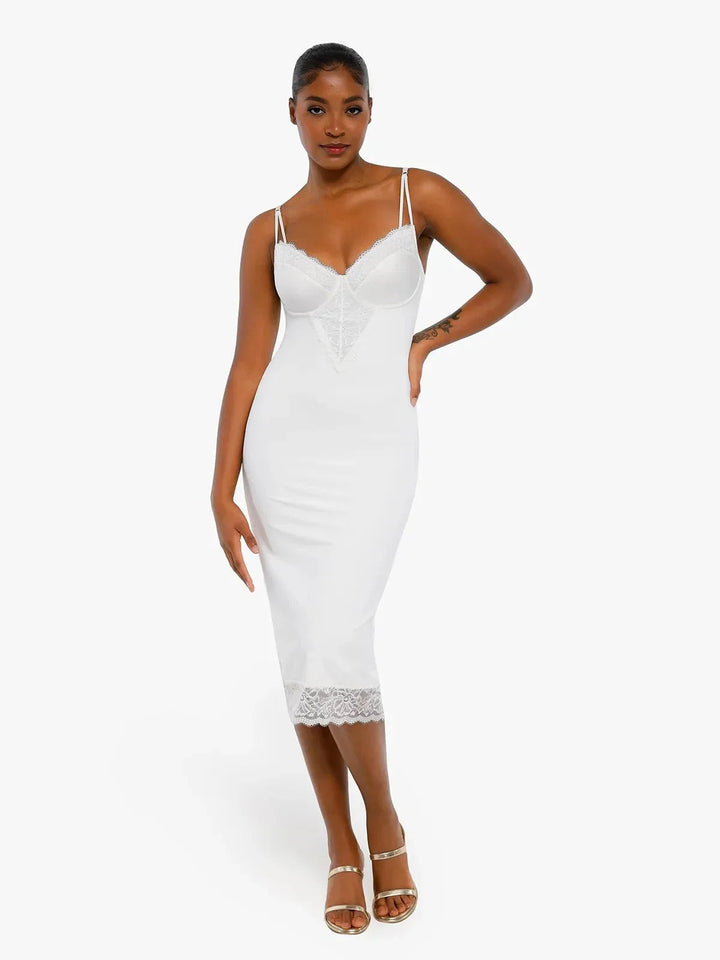 Shapewear Tummy Control Lace Inset Midi Dress - Modefluss