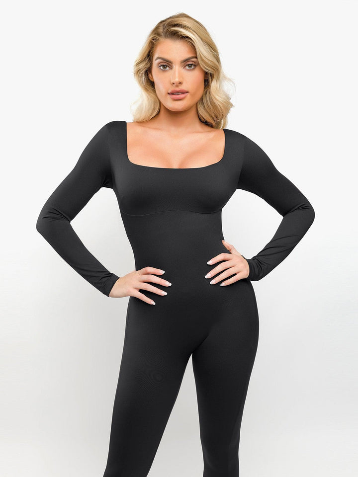 Shapewear Square Neck Long Sleeve Butt Lift Jumpsuit - Modefluss