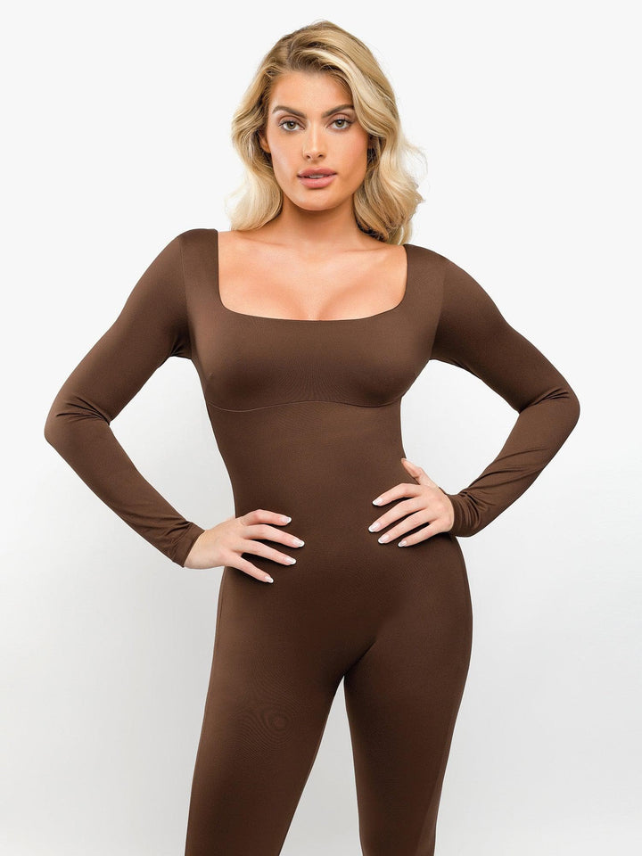 Shapewear Square Neck Long Sleeve Butt Lift Jumpsuit - Modefluss