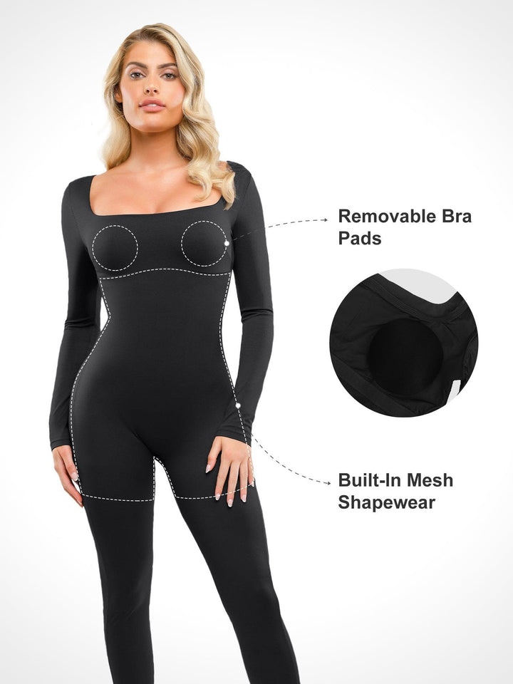 Shapewear Square Neck Long Sleeve Butt Lift Jumpsuit - Modefluss