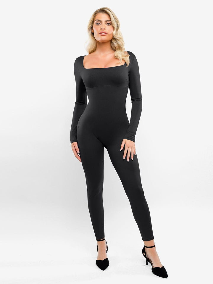 Shapewear Square Neck Long Sleeve Butt Lift Jumpsuit - Modefluss