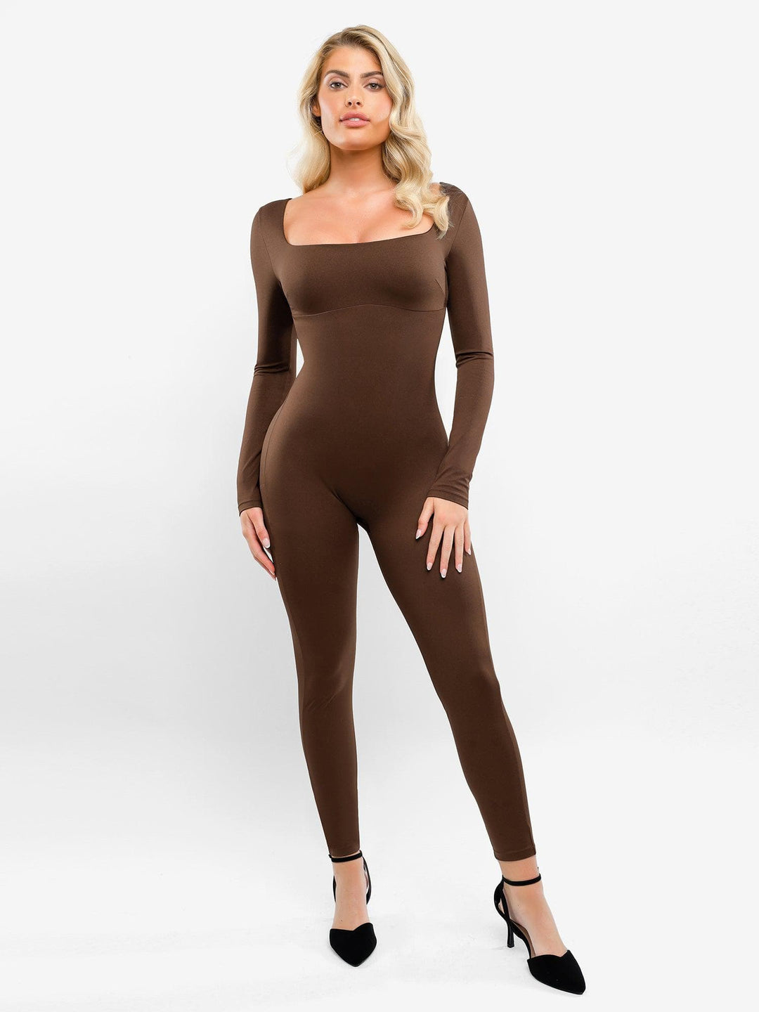 Shapewear Square Neck Long Sleeve Butt Lift Jumpsuit - Modefluss