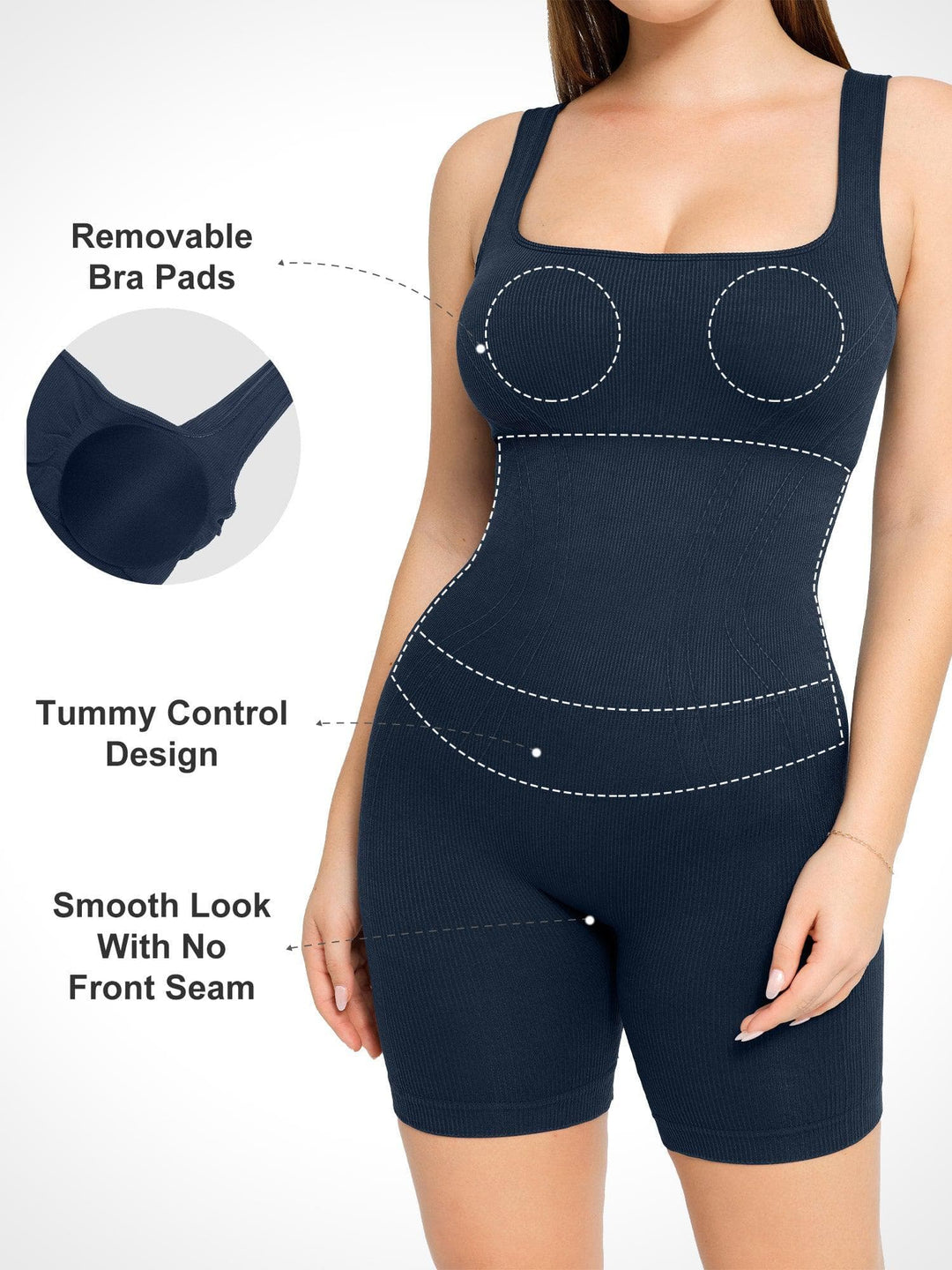 Shapewear Square Neck Tank Romper - Modefluss