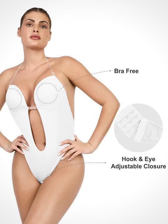 Body sculptant dos nu à bretelles licou et décolleté en U profond 