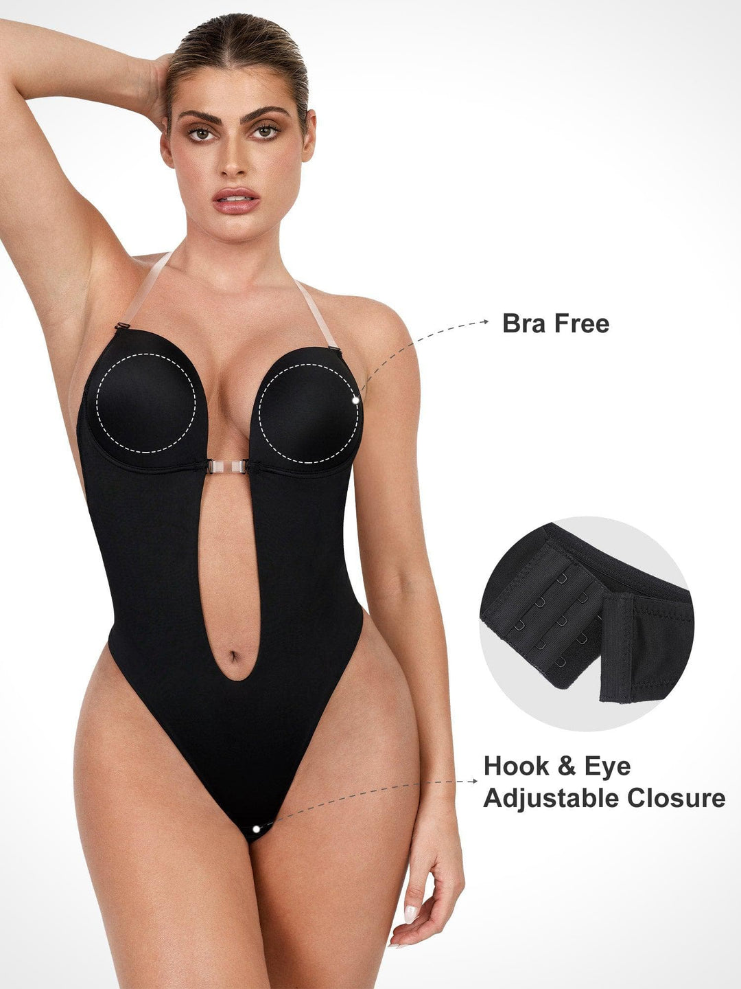 Body sculptant dos nu à bretelles licou et décolleté en U profond 