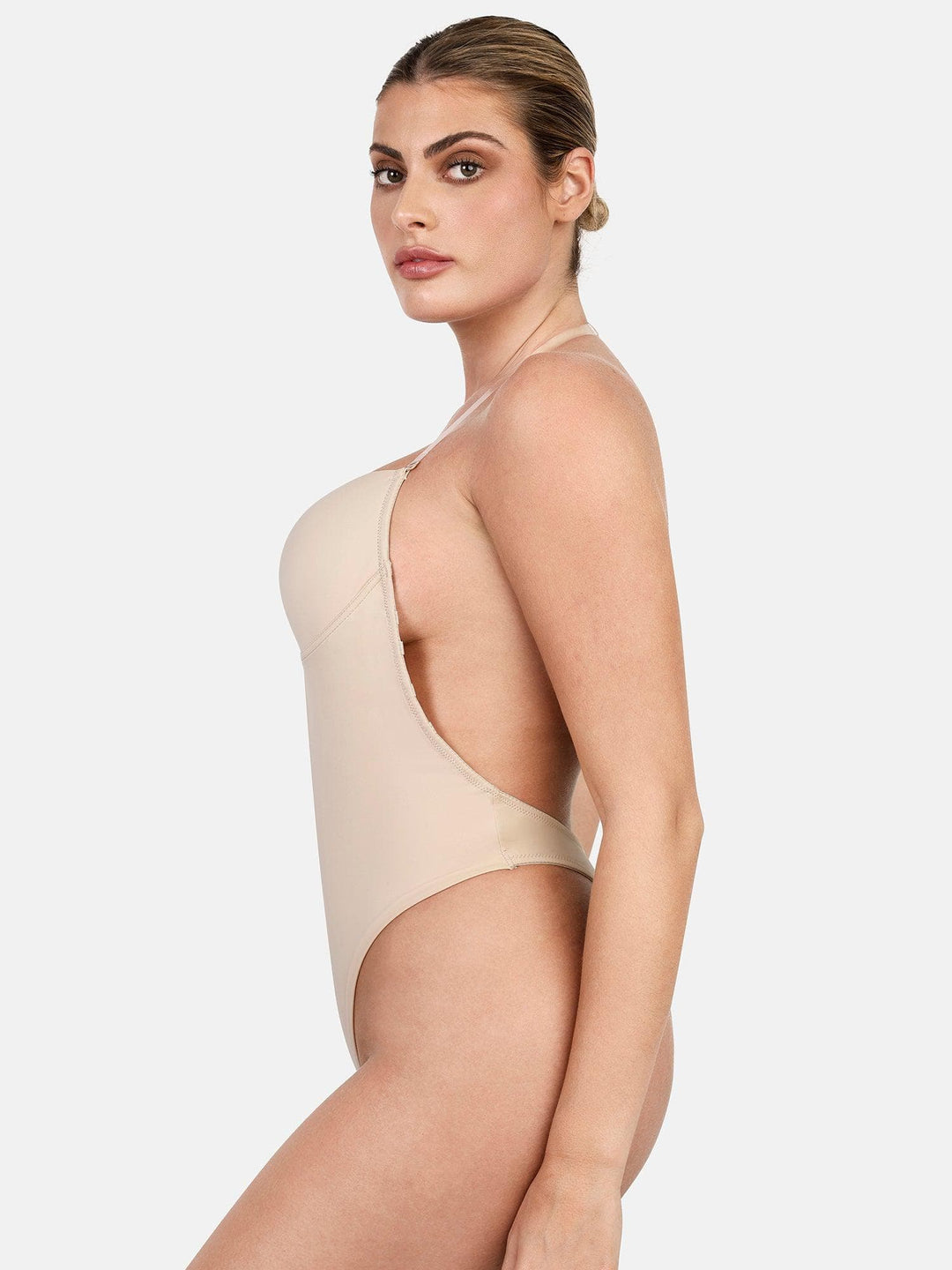 Body sculptant dos nu à bretelles licou et décolleté en U profond 