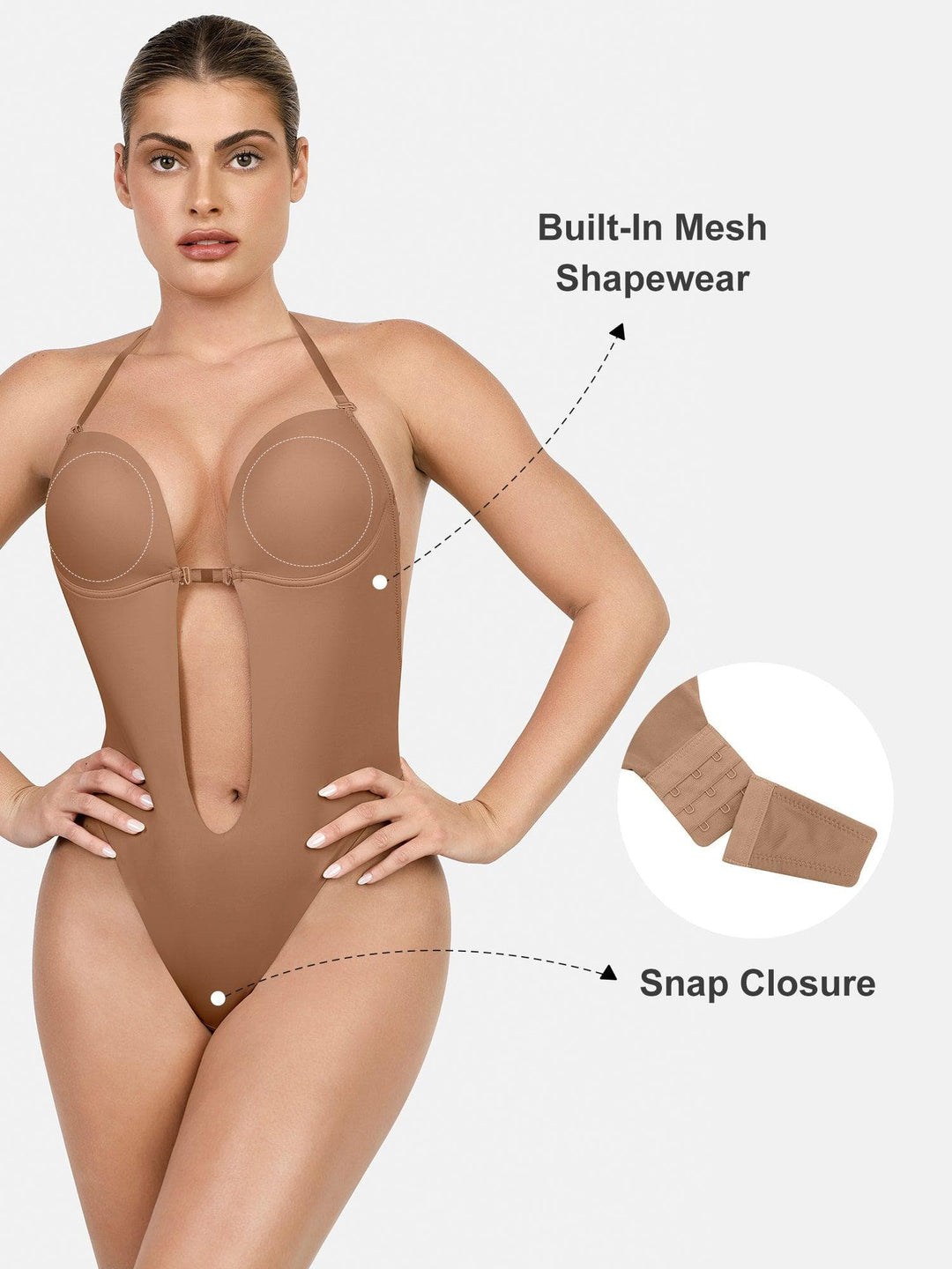 Body sculptant dos nu à bretelles licou et décolleté en U profond 