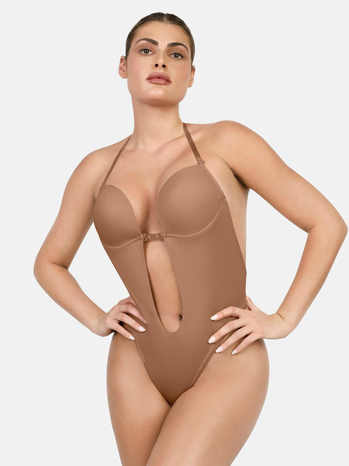 Body sculptant dos nu à bretelles licou et décolleté en U profond 