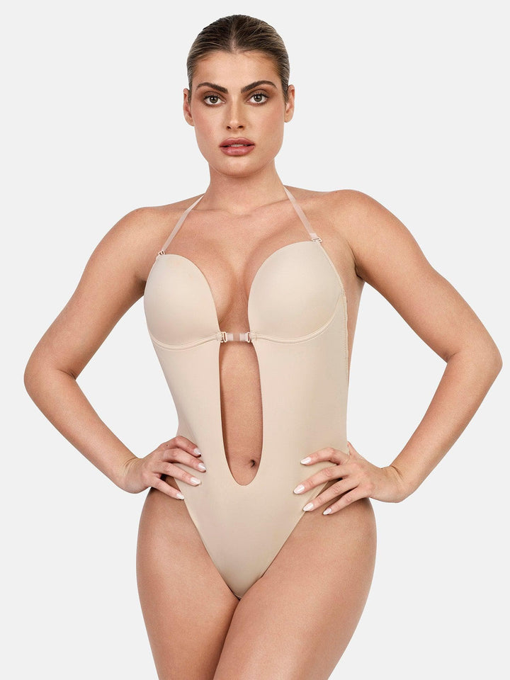 Body sculptant dos nu à bretelles licou et décolleté en U profond 