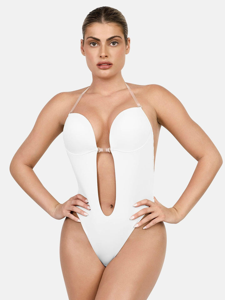 Body sculptant dos nu à bretelles licou et décolleté en U profond 