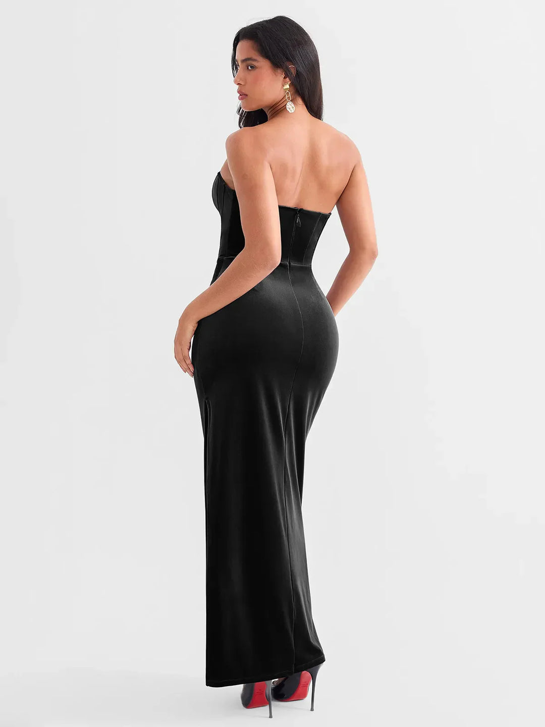 Strapless Velvet Ruched Sculpting Corset Gown - Modefluss
