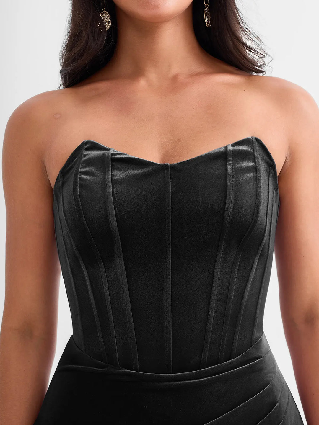 Strapless Velvet Ruched Sculpting Corset Gown - Modefluss