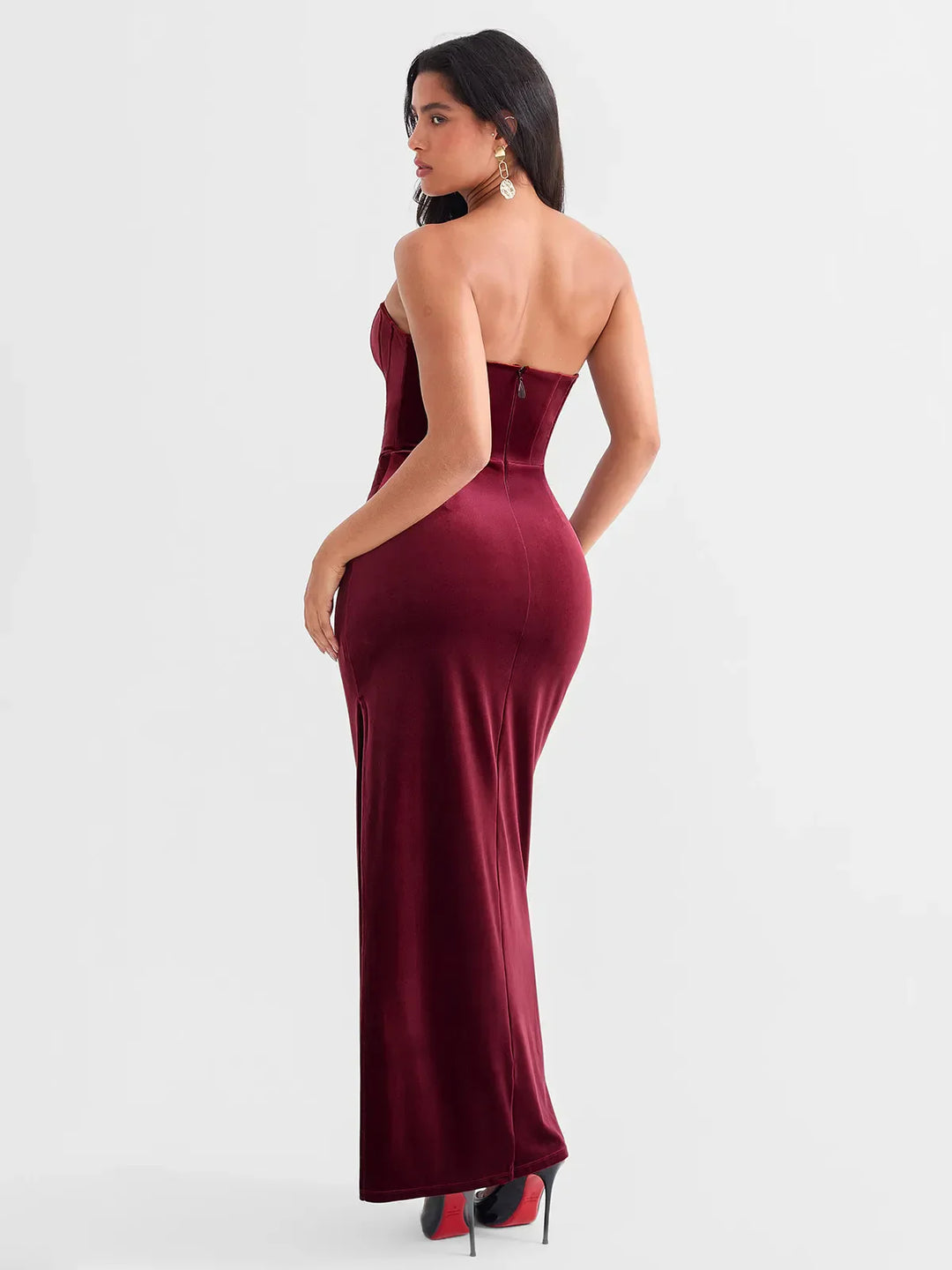 Strapless Velvet Ruched Sculpting Corset Gown - Modefluss