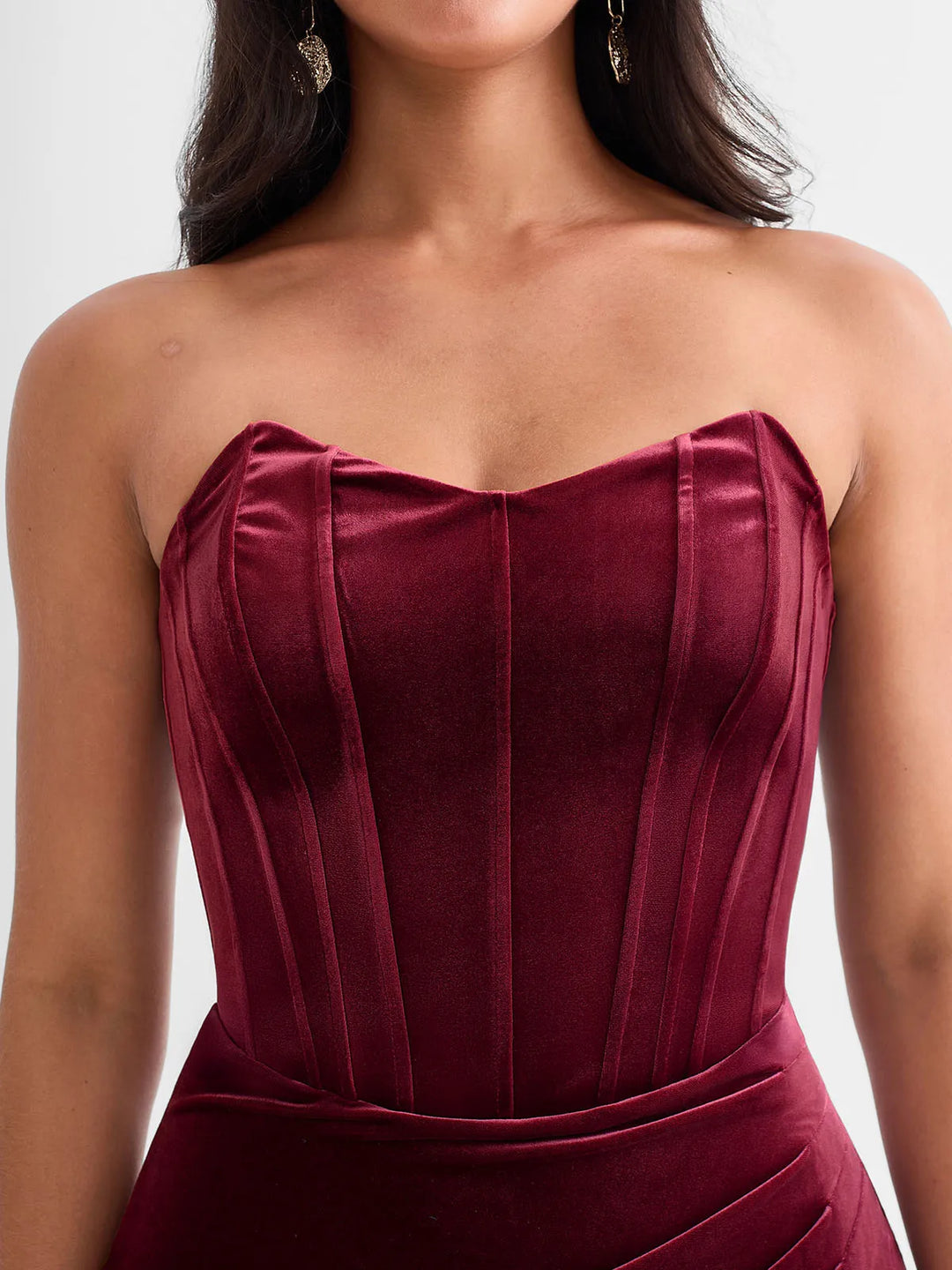 Strapless Velvet Ruched Sculpting Corset Gown - Modefluss
