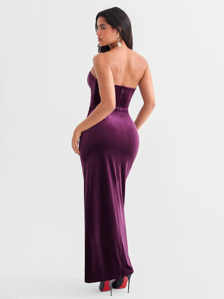Strapless Velvet Ruched Sculpting Corset Gown - Modefluss